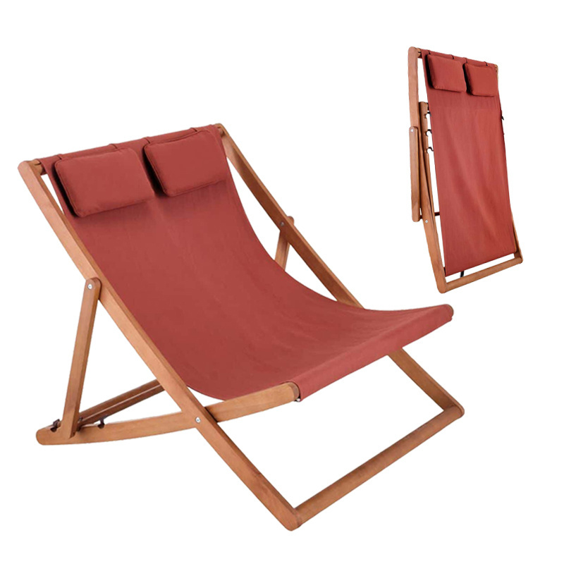 Portable Relax chaise Sea Beach Lounge chairs Modern Leisure Folding Canvas Wooden Double Person Cushions Lawn Sling Deck Chair