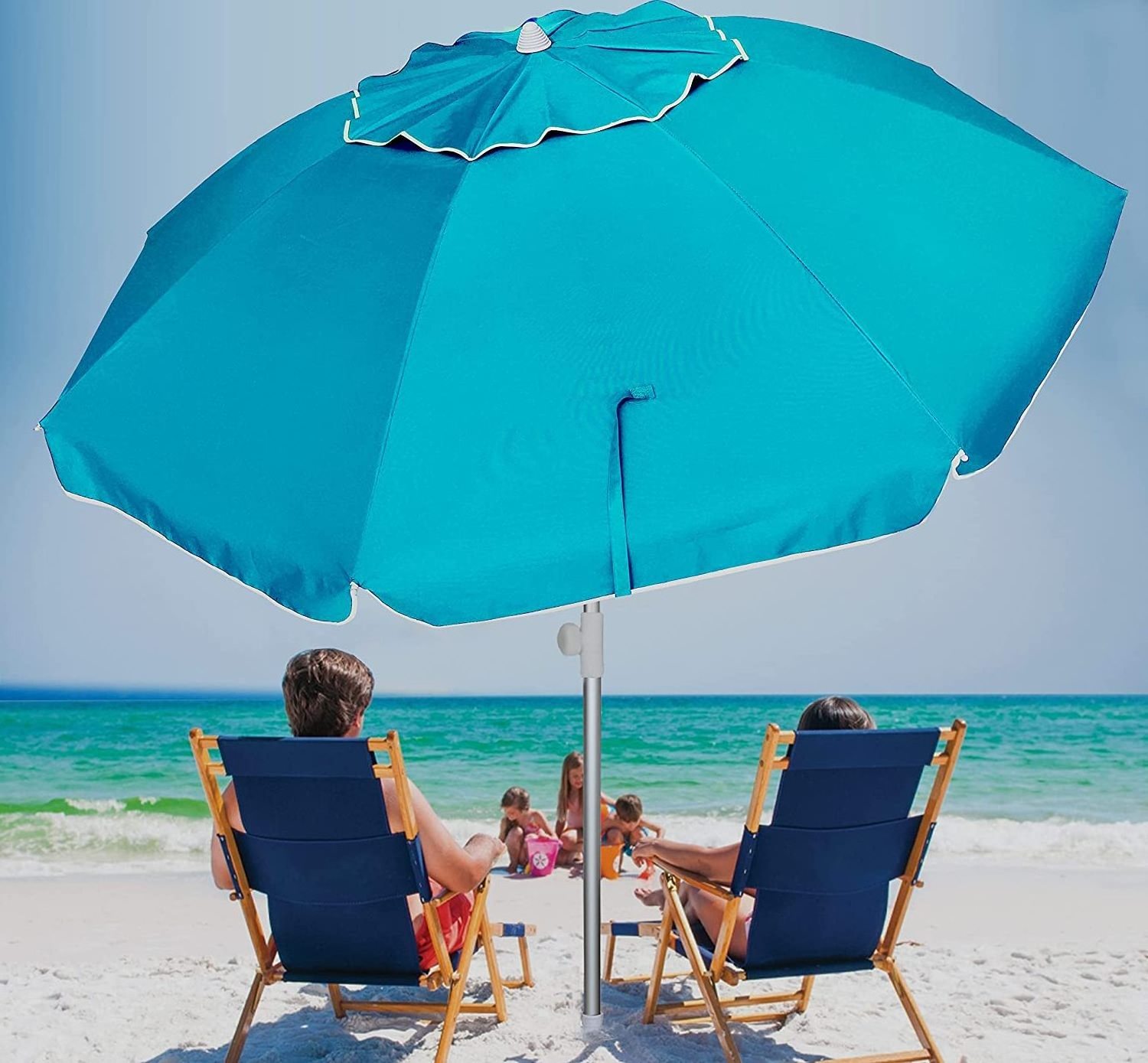 Wholesale Easy Portable Steel Frame Aluminum UV Protection Dia 200cm Canopy Beach Umbrella Parasols With Anchor Drill For Travel