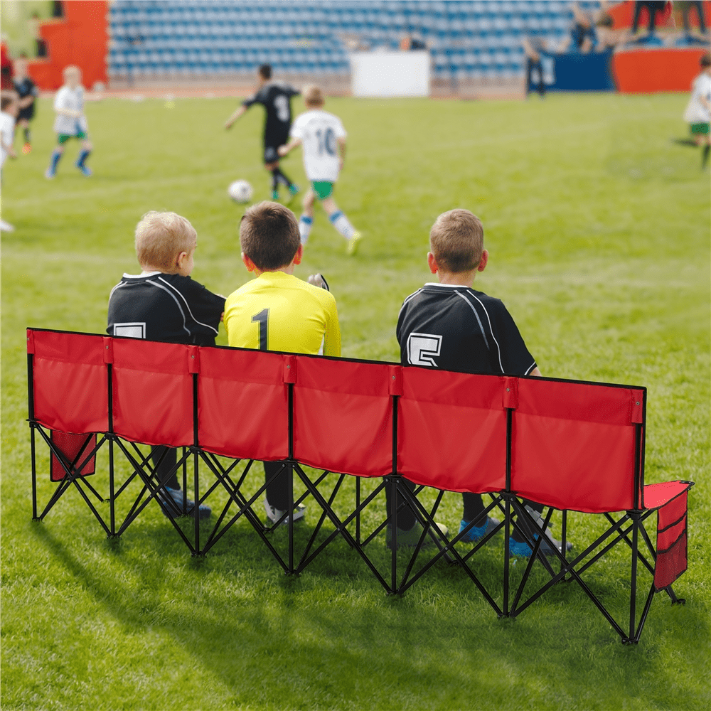 4 6 Seats Portable Foldable Bench For Sports Camping Chair Steel Frame Black Durable 600D Oxford Fabric Outdoor Folding Chair