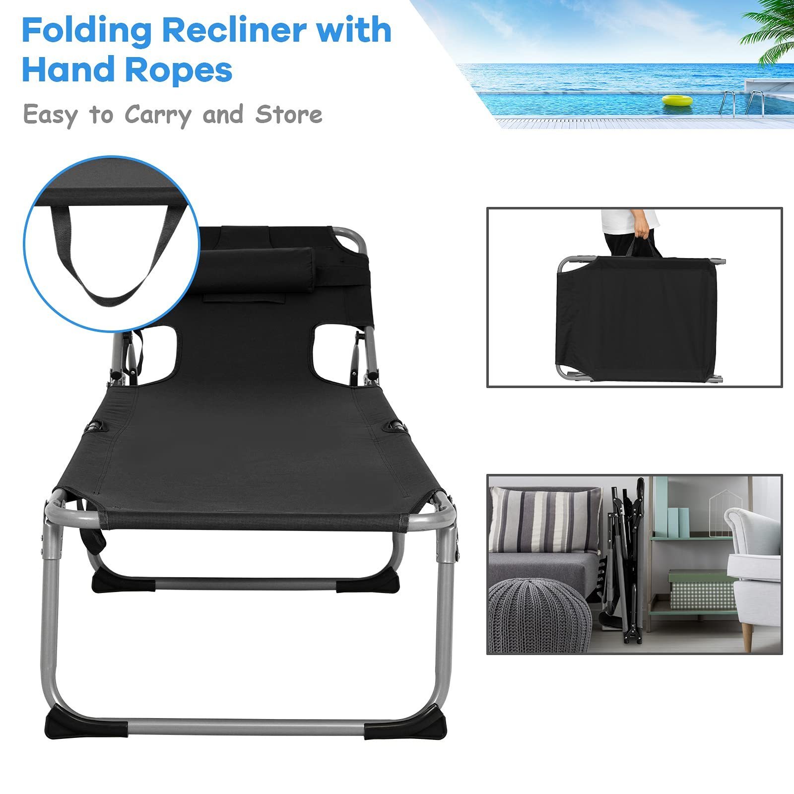 Foldable Durable Oxford Outdoor Pool Sun Lounger zero gravity Beach Recliner Chair Aluminum Tanning Chair with Face Arm Holes