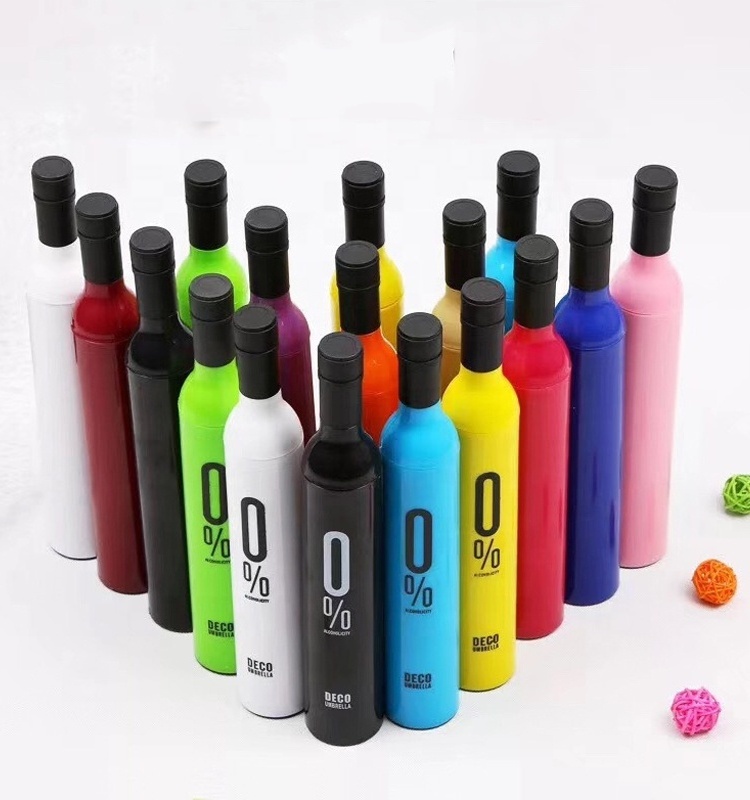 2023 wholesale 3 folding wine bottle shape umbrella,promotion steel frame wine bottle umbrella,portable umbrella with logo print