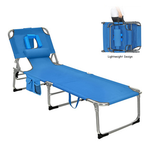 Portable Foldable Durable Oxford Fabric Outdoor Swimming Pool Sun Lounger Beach Chair Aluminum Tanning Chair with Face Arm Holes