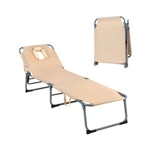 Portable Outdoor Patio Poolside Folding Recliner Chaise Sun Lounge Bed Lay Face Down Beach Chair with Face Hole Pillow for Beach