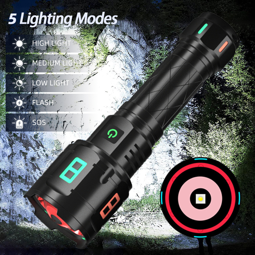 Emergency USB rechargeable waterproof tactical flashlight self defense flashlight powerful led torch light for hunting hiking