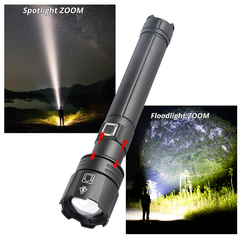 Hand LED Torch Light, Outdoor 5000 Lumen XHP90 Waterproof LED Zoomable Tactical Camping Flashlight