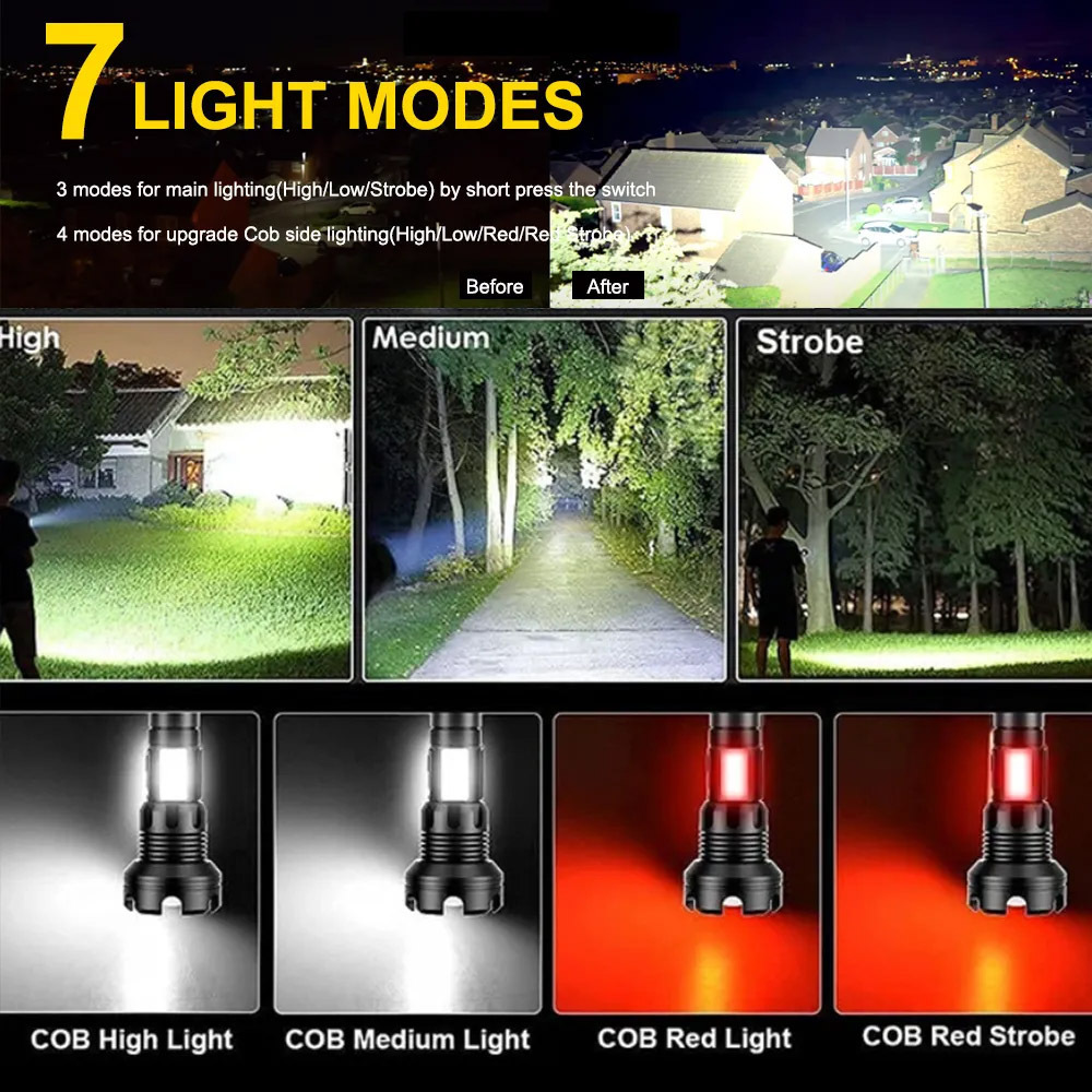 90000 Lumens LED Tactical Flashlight Rechargeable XHP90 USB Zoomable 7Modes Super Bright Floodlight Spotlight Torch Light