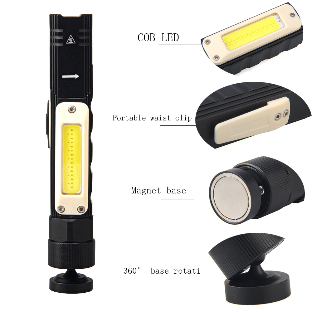 Brand new XPG COB red magnet mini flashlight LED flashlight rotating pocket USB rechargeable flashlight work light