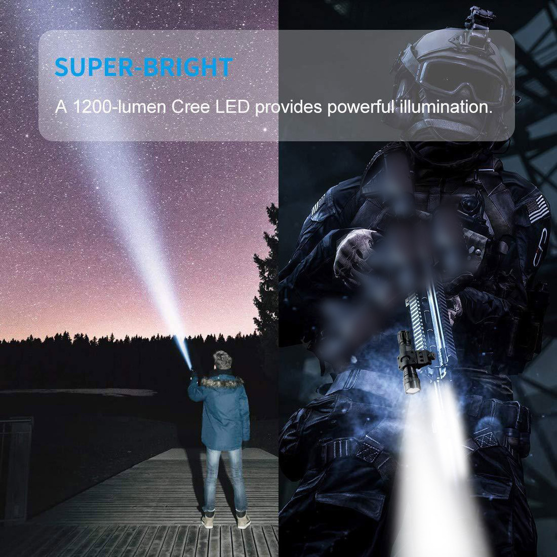 1200 lumen high output flashlight led Powerful Torch fits rails flashlight with Clip  Accessories With lithium battery