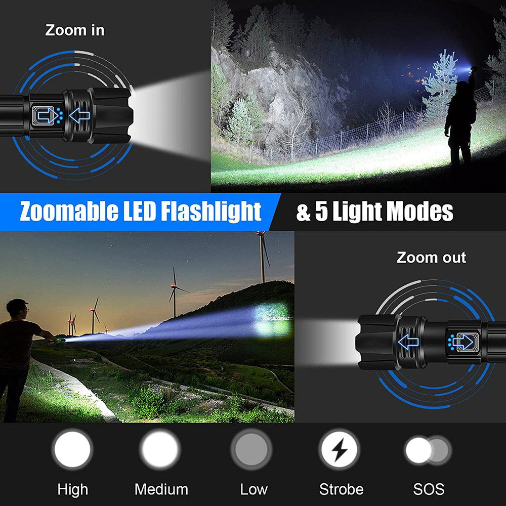 Led Lights 100000 Lumen High Power Camp Waterproof Flash Light Set Powerful USB Rechargeable Tactical Torches Flashlight