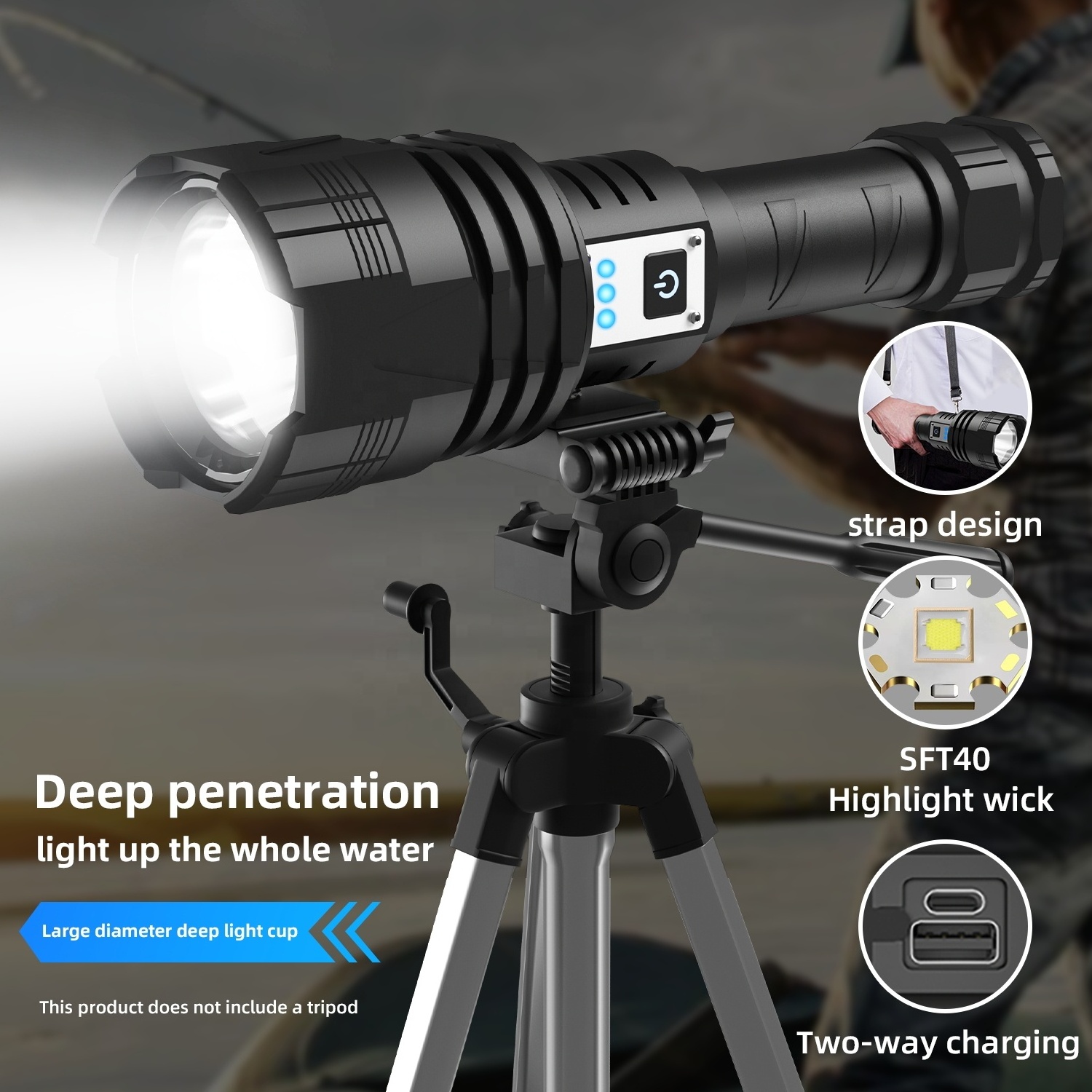 Powerful Spotlight Heavy Duty Torch 2KM Long Range Beam High Power Rechargeable Hunting Flashlight 10000 Lumen