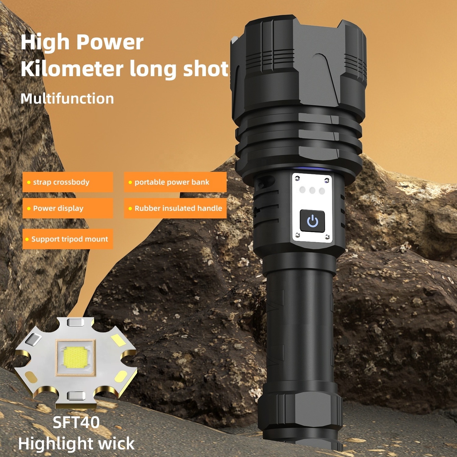 Powerful Spotlight Heavy Duty Torch 2KM Long Range Beam High Power Rechargeable Hunting Flashlight 10000 Lumen