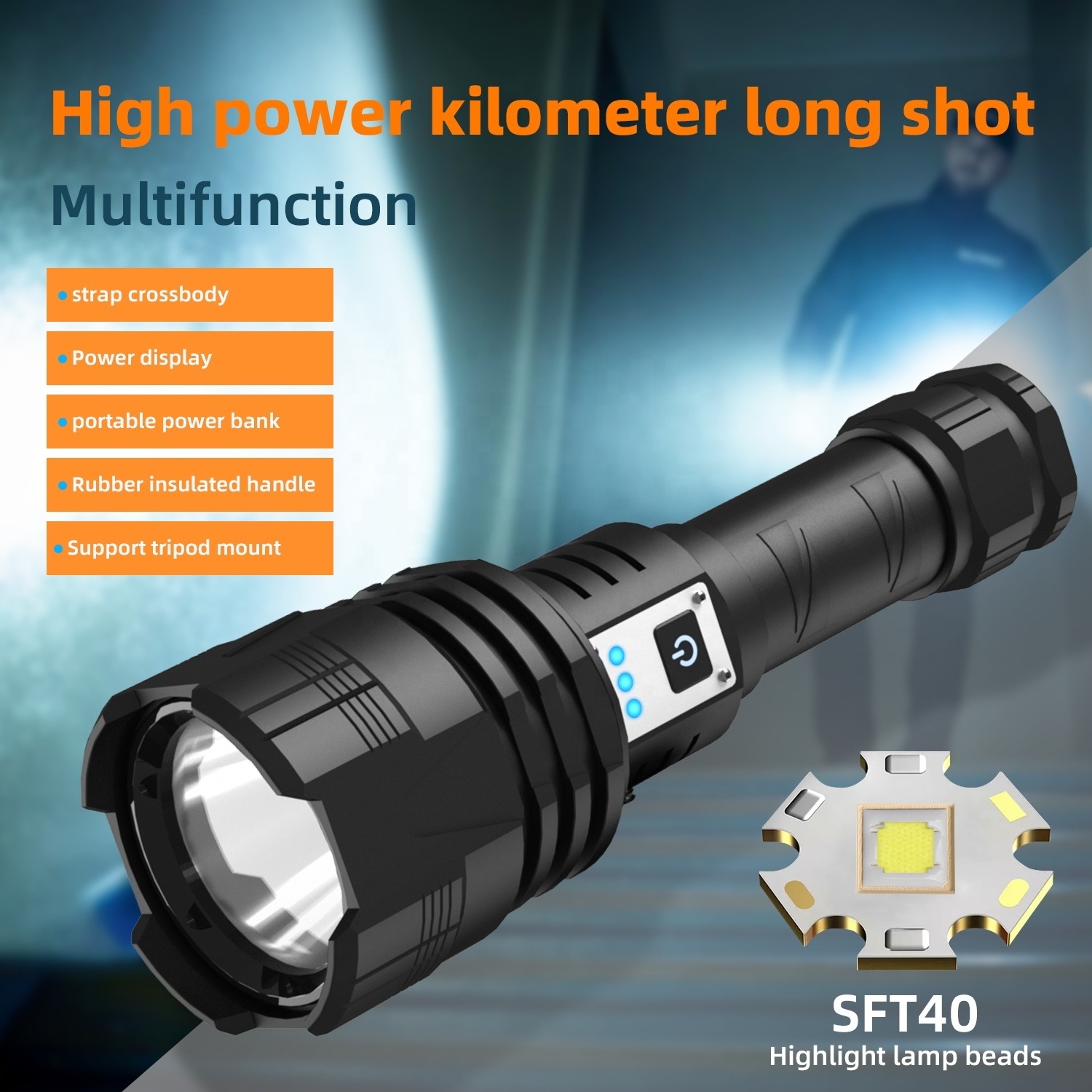 Powerful Spotlight Heavy Duty Torch 2KM Long Range Beam High Power Rechargeable Hunting Flashlight 10000 Lumen