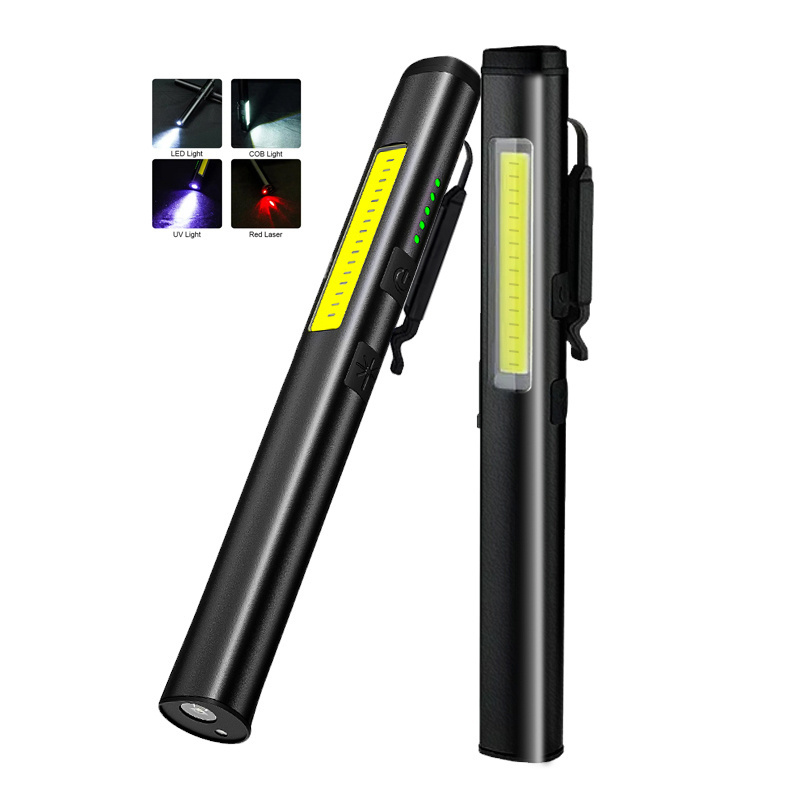 Portable 3 in 1 UV LED Pen flashlight USB Rechargeable led Pen Light with Laser Pointer Portable Magnetic cob led Work Light