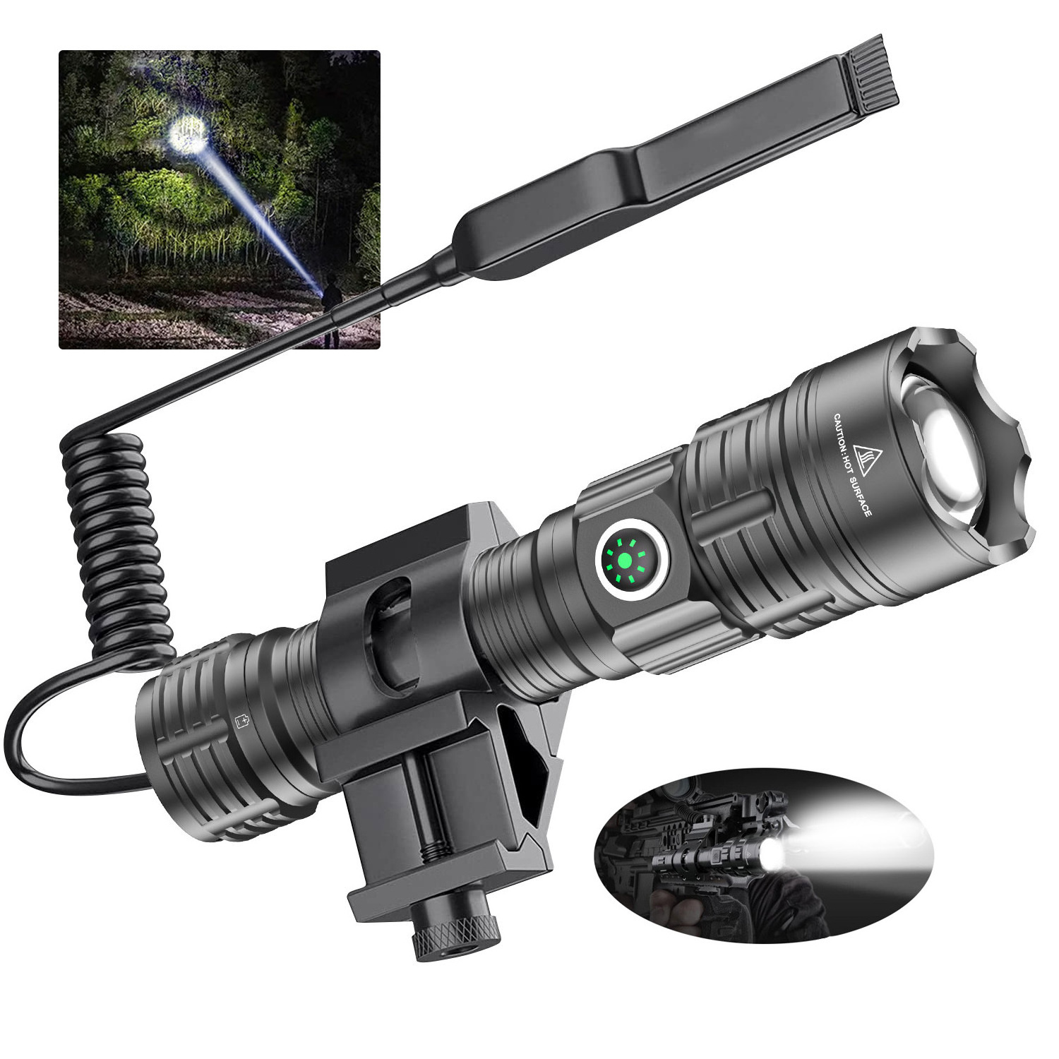 Powerful High power Outdoor 3 mode 1500m gun breech white lazer light rechargeable USB-C led torch tactical light flashlights