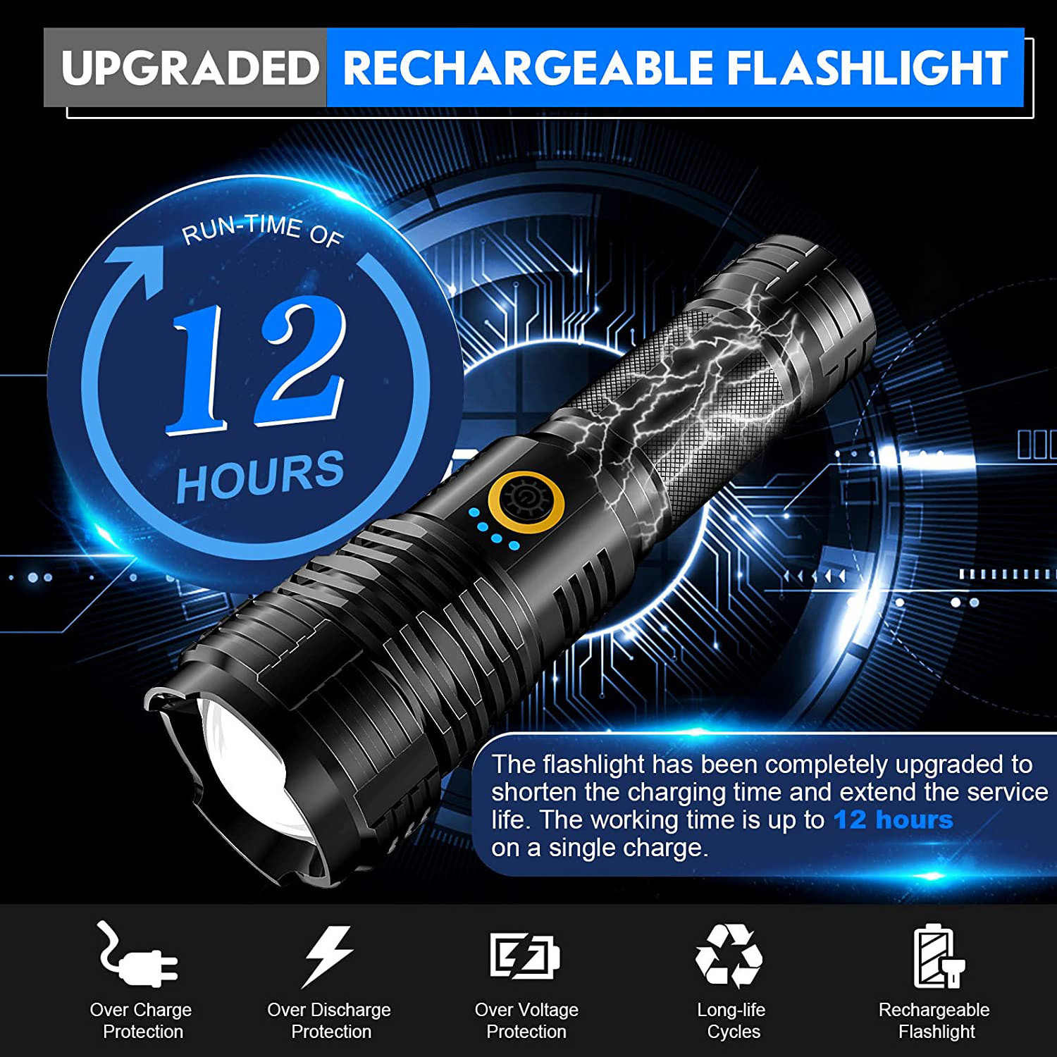 powerful USB Rechargeable Tactical Flashlight LED High 20000 Lumens XHP70.2 waterproof Handheld Emergency Camping Light