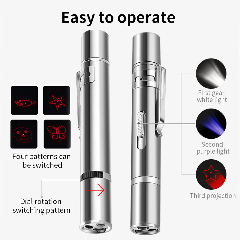 Electronic Pet Popular USB Recharging LED Flashlight Powerful Mini Funny Laser Pointer Penlight UV light Laser Pet Training Tool