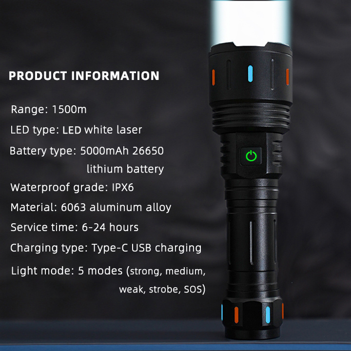 Super Bright 30w USB-C Zoom Long Range Flashlight Linterna Waterproof White Lazer Led Torch Light Rechargeable