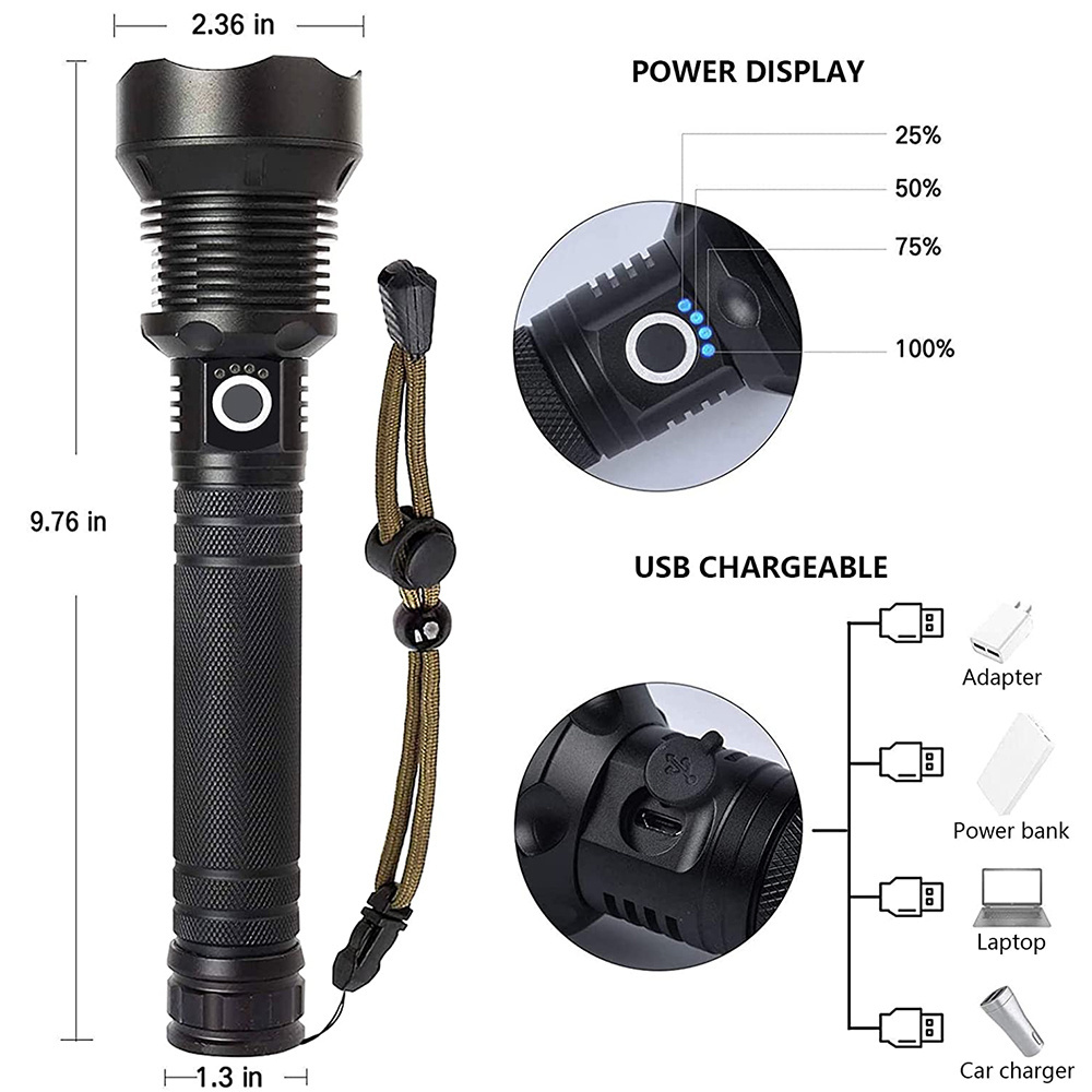 Best selling retractable zoom high 3000 lumens LED flashlight portable high power USB rechargeable LED tactical flashlight XHP70