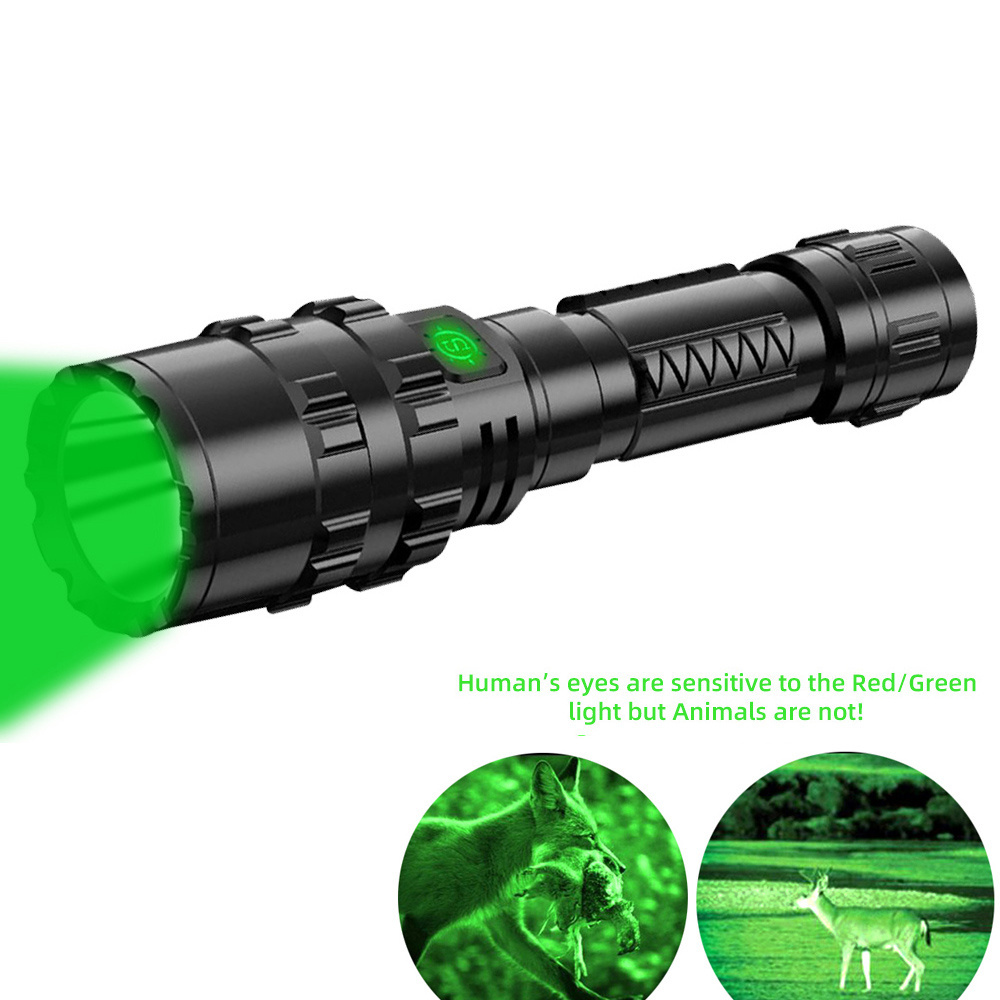 New Hot Sale Fixed Focus Spotlight Hunting Green Light Aluminum Rechargeable 5-Mode LED Flashlight Long Range