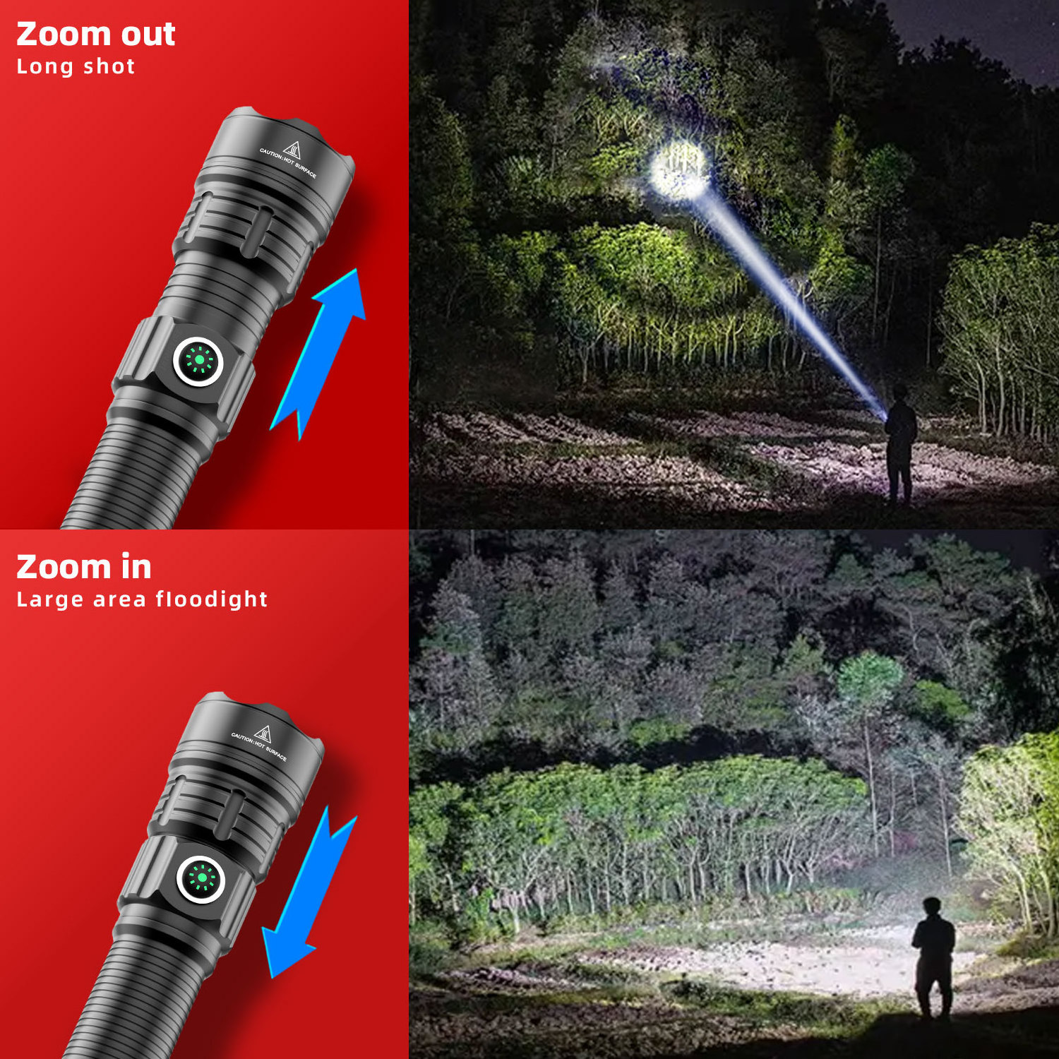 Zoomable Focus Super Bright Hand LED Light Earthquake Flashlight Led Laser Pointer Torch