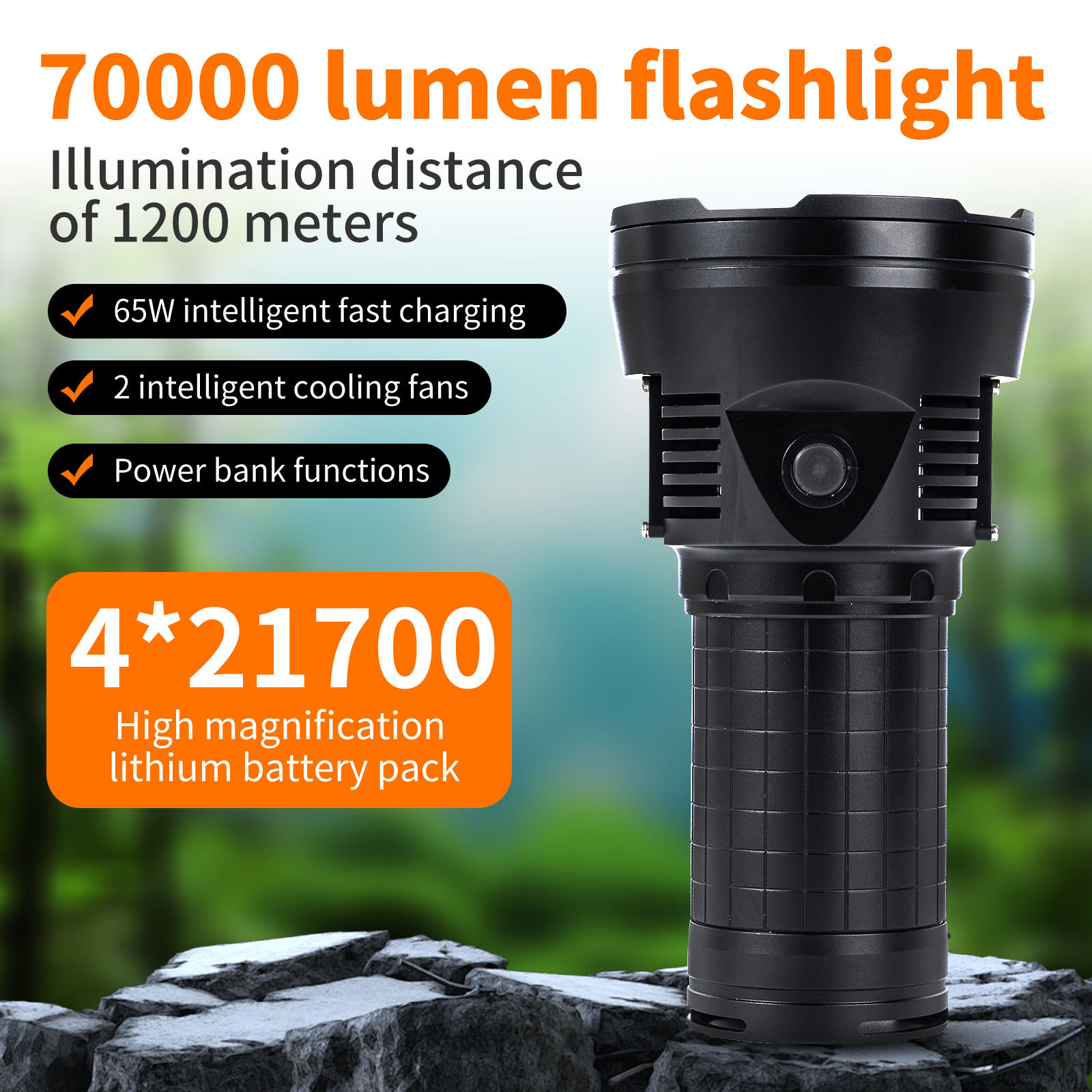 2024 Super Powerful Aluminum Alloy LED Flashlight 70000lm USB C Rechargeable 21700 Super Throw Handheld Torch