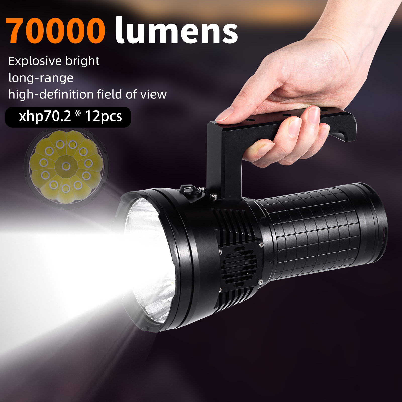 2024 Super Powerful Aluminum Alloy LED Flashlight 70000lm USB C Rechargeable 21700 Super Throw Handheld Torch