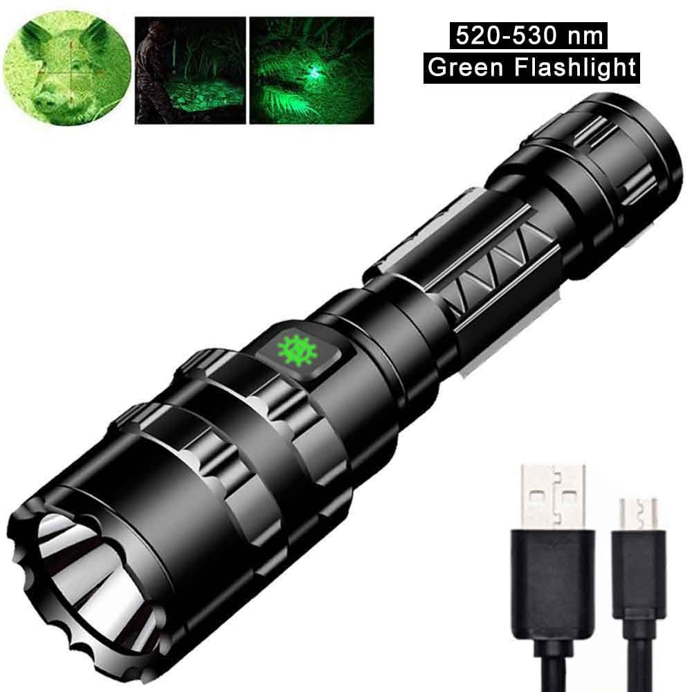 New Hot Sale Fixed Focus Spotlight Hunting Green Light Aluminum Rechargeable 5-Mode LED Flashlight Long Range