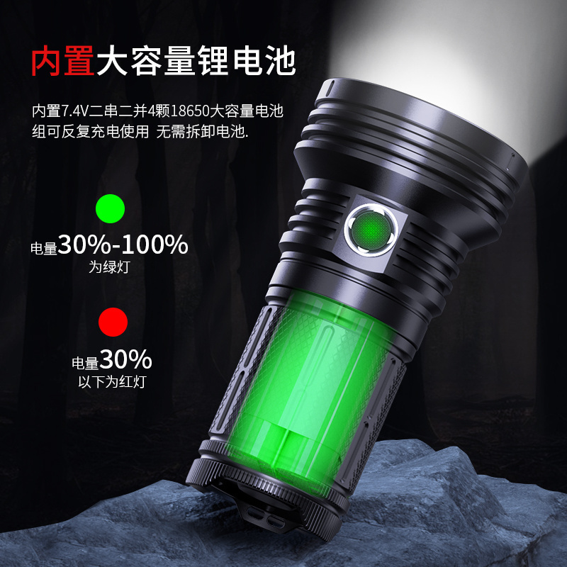 Outdoor 8pcs LED p70 strong light flashlight USB charging high-power patrol LED flashlight 45000 lumens With 10400mAh battery