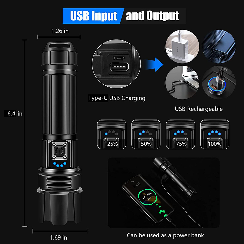 100000 Lumen Laser Hunting Emergency Aluminum USB C Rechargeable Tactical Led Torches Flashlights