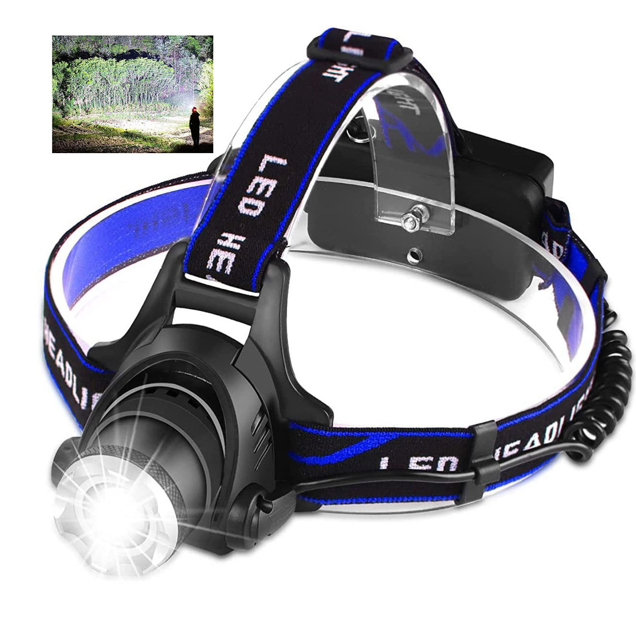 Super Bright 18650 USB Rechargeable LED Headlamps with Zoomable Work Light, Hard Hat Light for Camping, Hiking, Outdoors