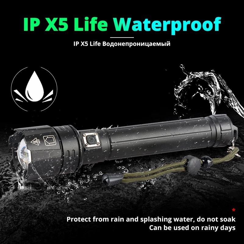 Hand LED Torch Light, Outdoor 5000 Lumen XHP90 Waterproof LED Zoomable Tactical Camping Flashlight