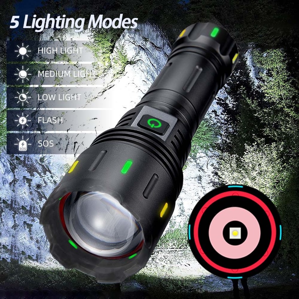 Super Bright 30w USB-C Zoom Long Range Flashlight Linterna Waterproof White Lazer Led Torch Light Rechargeable