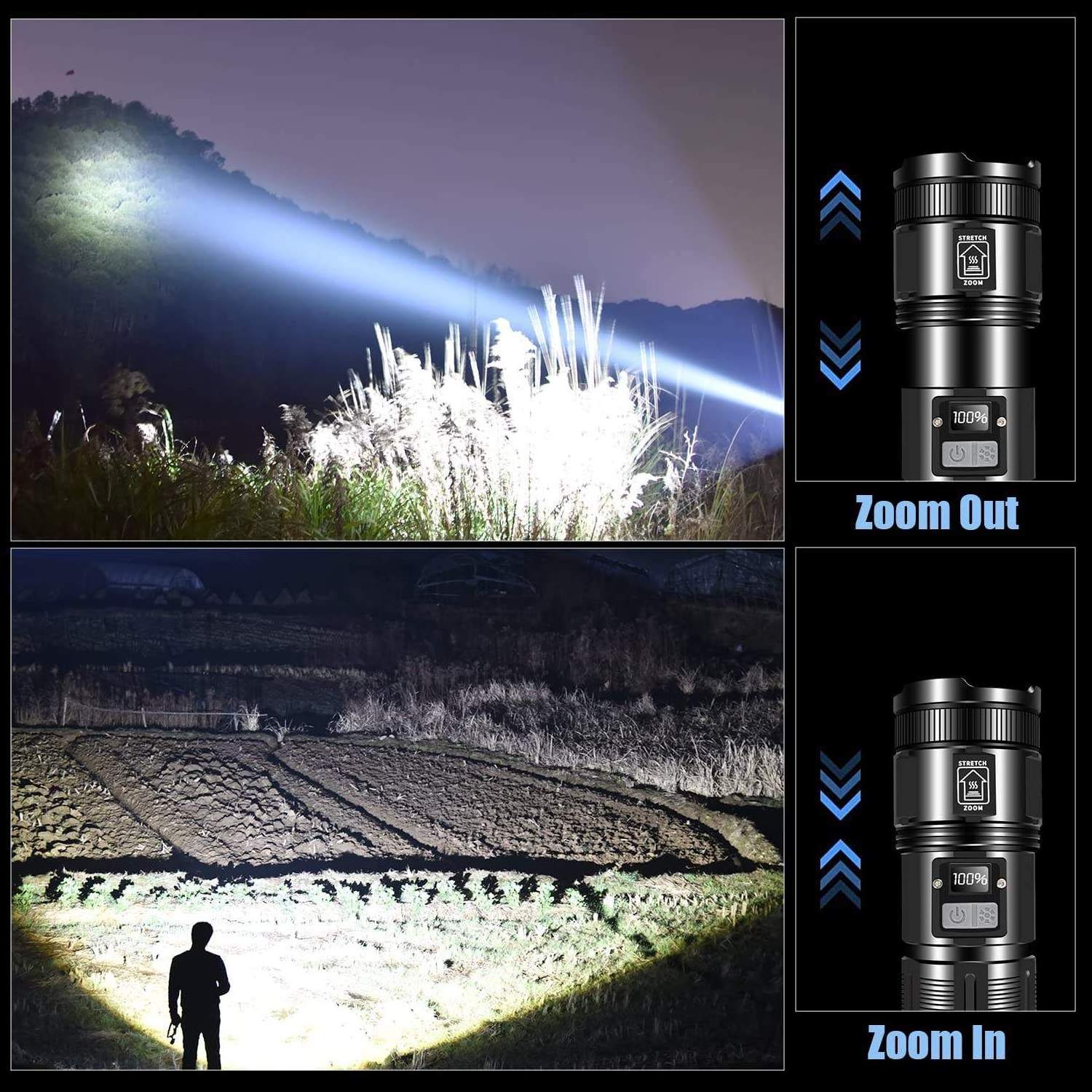 3500lm P90 Multifunction Waterproof Dimming Light Flashlight Rechargeable Handheld Led Flashlight with 800 Lumens COB Work Light