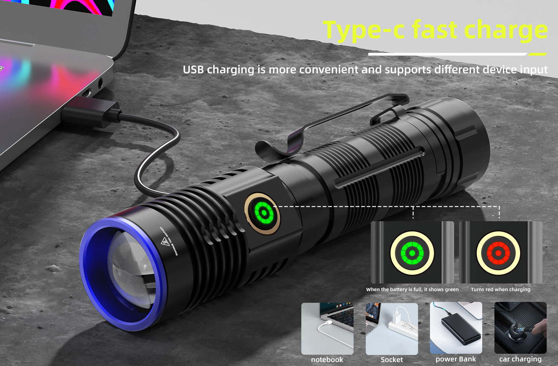 Aluminum Outdoor Camping High Lumen Torch Light Magnetic Base White laser Flashlight Zoomable Light LED Rechargeable Flashlights