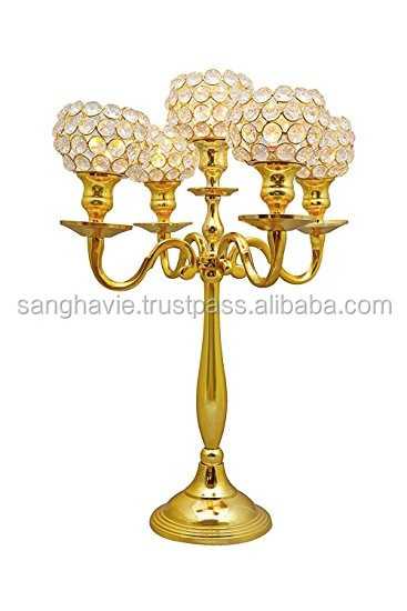 LARGE CANDELABRA WITH CRYSTAL VOTIVE HOME DECORATIVE TEA LIGHT HOLDER CLASSIC DESIGN CANDLE STAND