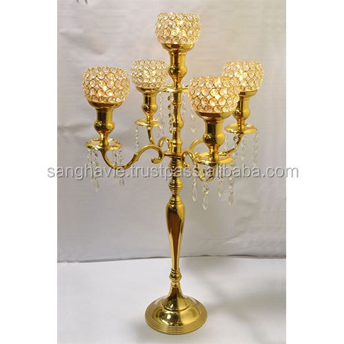 LARGE CANDELABRA WITH CRYSTAL VOTIVE HOME DECORATIVE TEA LIGHT HOLDER CLASSIC DESIGN CANDLE STAND