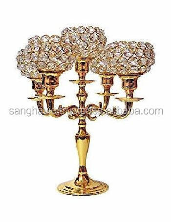 LARGE CANDELABRA WITH CRYSTAL VOTIVE HOME DECORATIVE TEA LIGHT HOLDER CLASSIC DESIGN CANDLE STAND