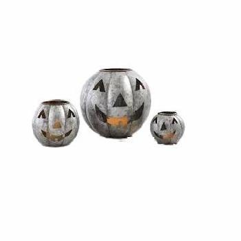 HALLOWEEN LANTERN PARTY DECORATIVE GOOD QUALITY TABLE LANTERN SET OF 3 BLACK AND ORANGE METAL JACK O LANTERN