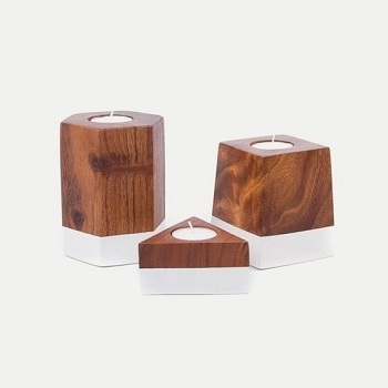 WOODEN CANDLE VOTIVE SET OF 3 HOME DECORATIVE TEA LIGHT HOLDER CLASSIC DESIGN WOODEN CANDLE HOLDER