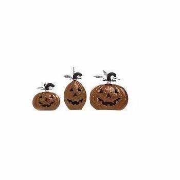 HALLOWEEN LANTERN PARTY DECORATIVE GOOD QUALITY TABLE LANTERN SET OF 3 BLACK AND ORANGE METAL JACK O LANTERN