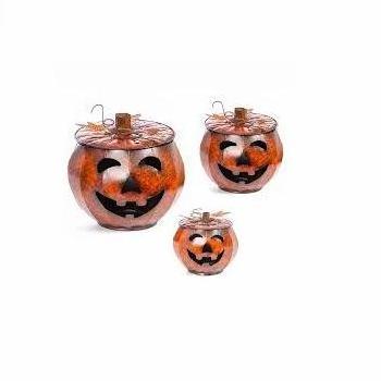 HALLOWEEN LANTERN PARTY DECORATIVE GOOD QUALITY TABLE LANTERN SET OF 3 BLACK AND ORANGE METAL JACK O LANTERN