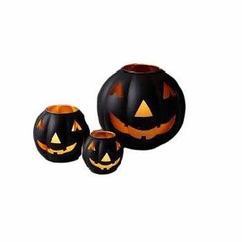 HALLOWEEN LANTERN PARTY DECORATIVE GOOD QUALITY TABLE LANTERN SET OF 3 BLACK AND ORANGE METAL JACK O LANTERN