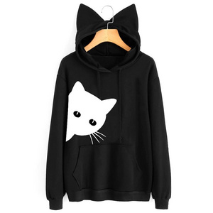 Women's Sweatshirt Cat Print Long Sleeve Blouse Hoodie Sweatshirts