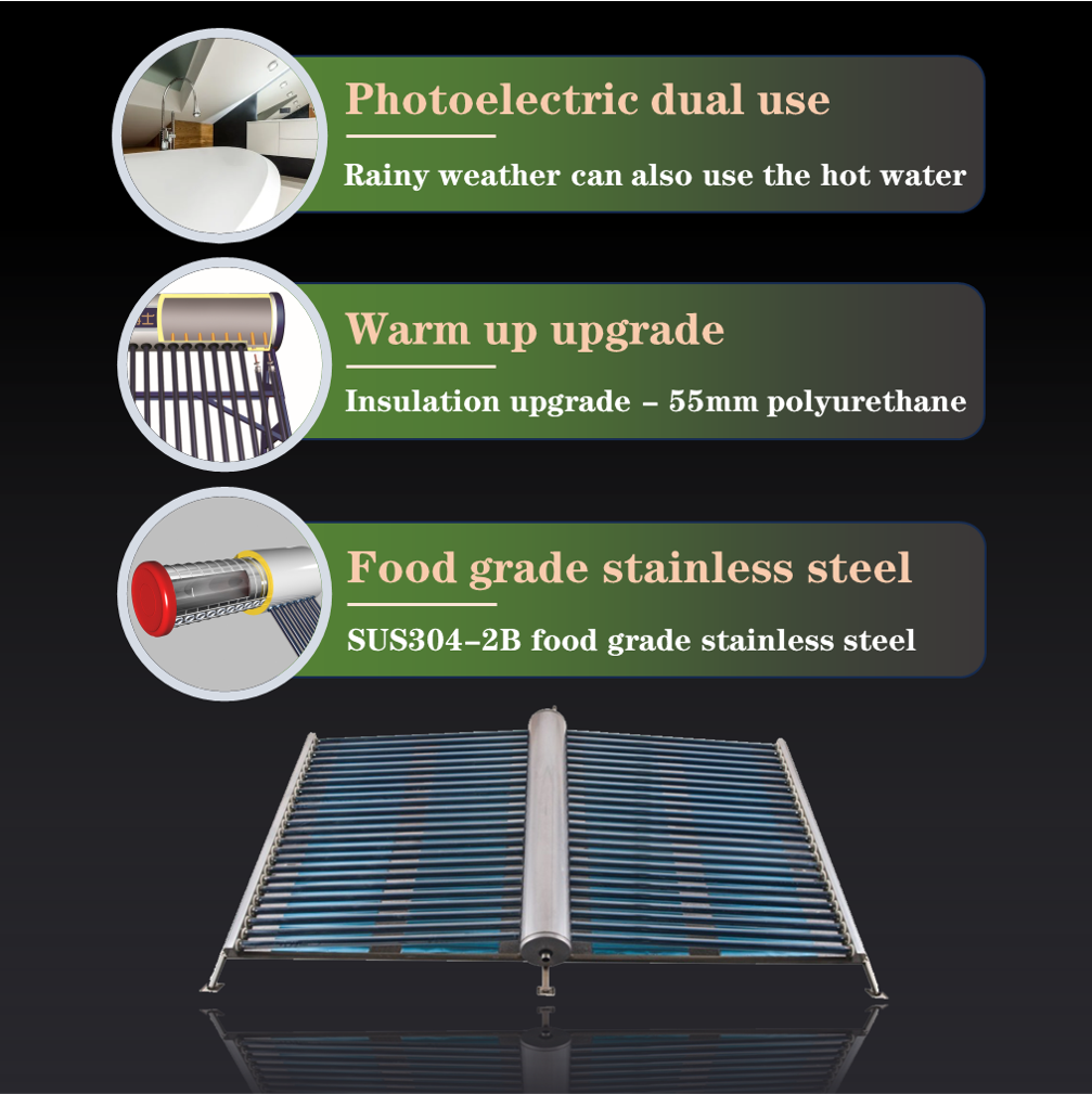 100L 150L 200L 300L 400L 500L Liter Changzhou SUNRISE Split pressurized heat pipe solar water heater for home