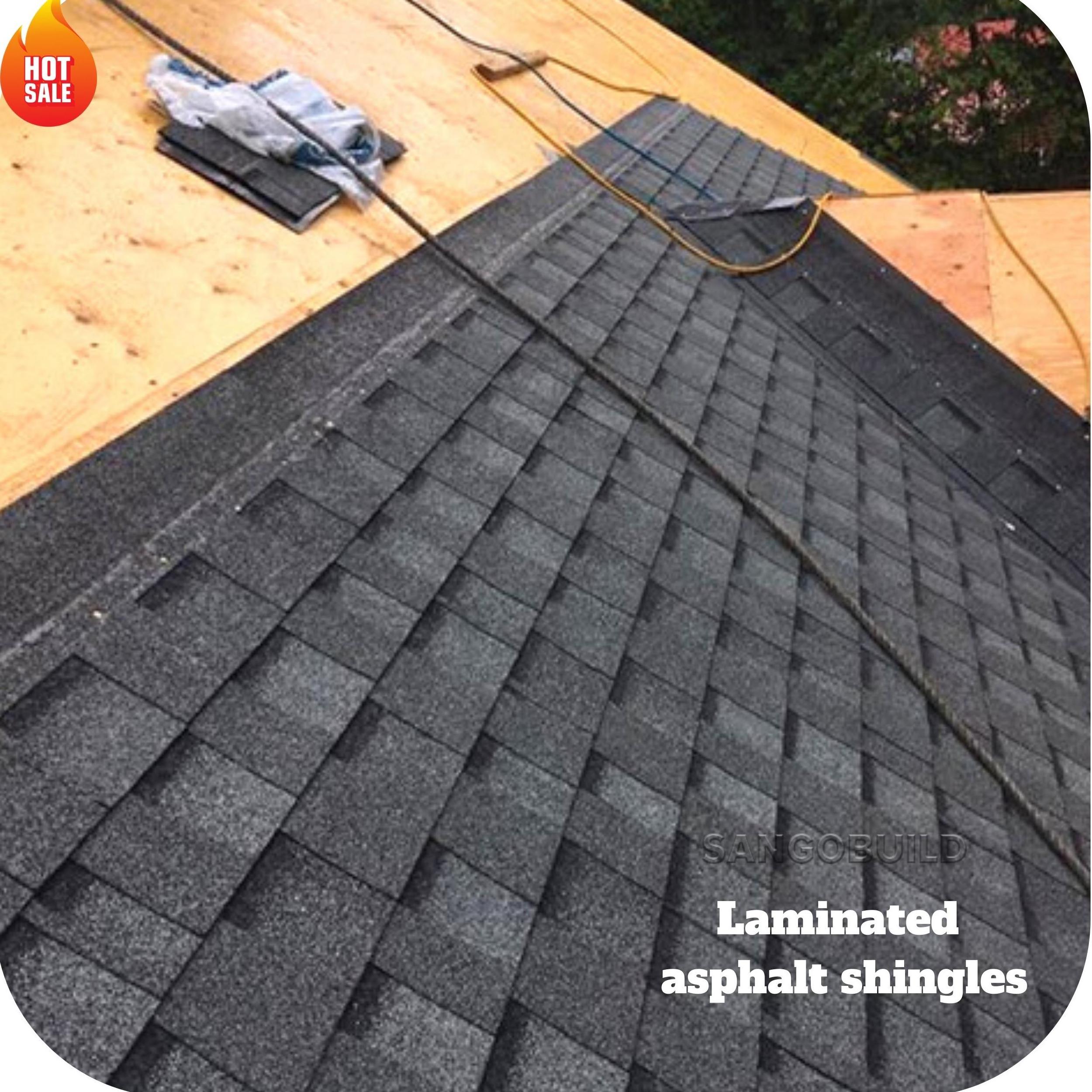 Wholesale Building Materials Black Fiberglass Roof 3-Tab Laminated Types Bitumen Asphalt Roofing Shingles