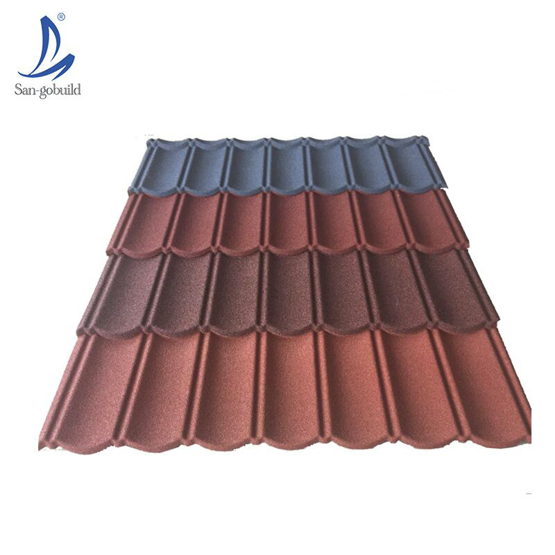 Building materials Milano tile frp galvalume steel roofing sheet, lowest color stone coated roof tiles for house construction