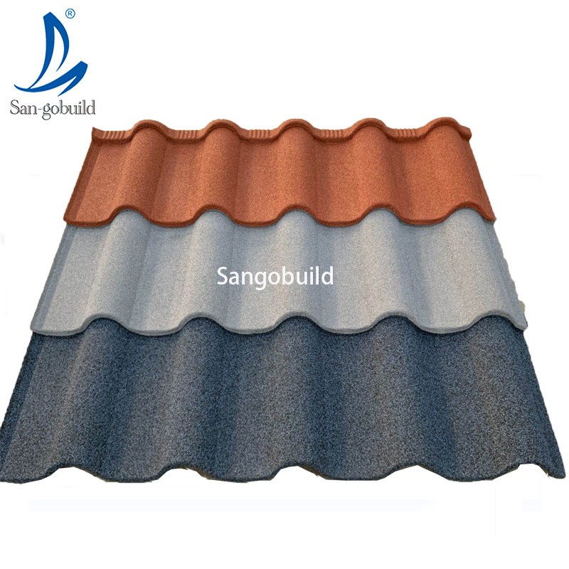 Building materials Milano tile frp galvalume steel roofing sheet, lowest color stone coated roof tiles for house construction