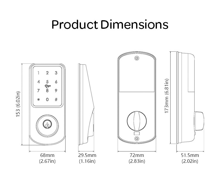 Tuya Lock App Lock RFID Card Smart Touch Screen Keypad Dead Bolt Latch Electric Keyless door locks