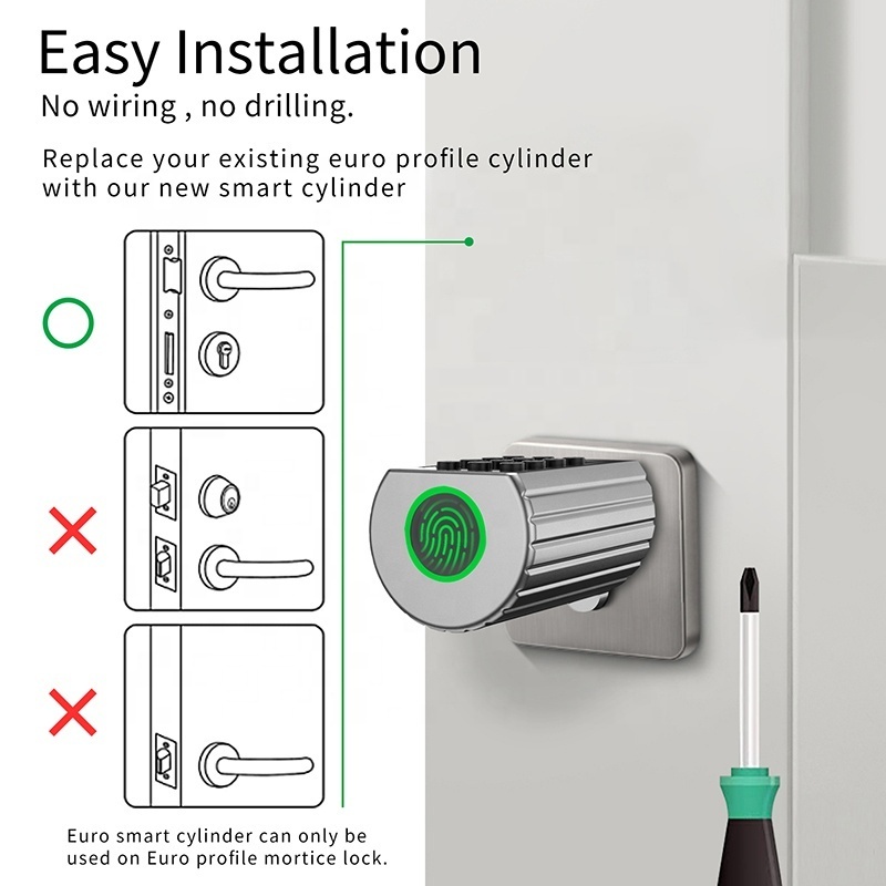 Safety Key BLE Cylinder Password Digital Electric Mortise TTlock APP Euro Smart Cylinder Lock