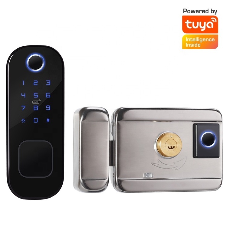 Cerraduras Inteligente Double Sided Biometric Intelligent Fingerprint Tuya APP Outdoor Gate Door Lock Smart Rim Lock